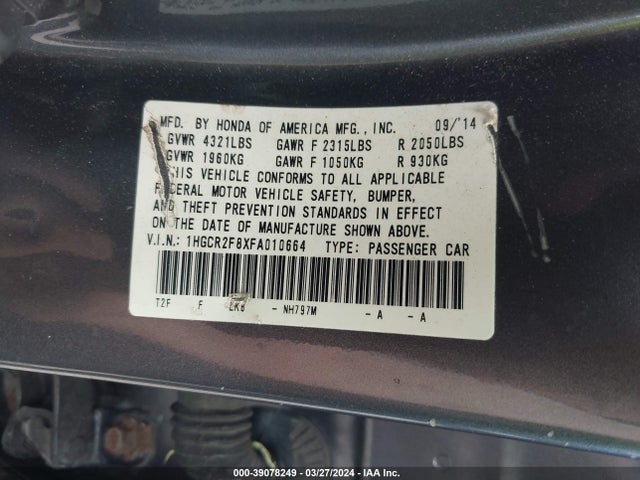 Honda Accord Ex-l 2015 1HGCR2F8XFA010664 Image 9