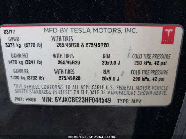 5YJXCBE23HF044549 Tesla Model X 100d/75d/90d