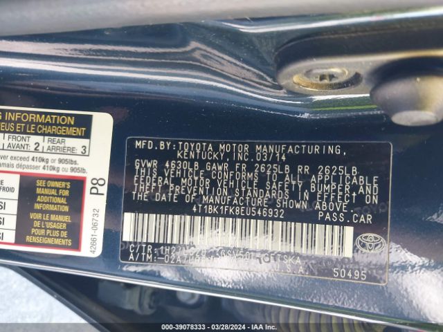 4T1BK1FK8EU546932 Toyota Camry Se V6