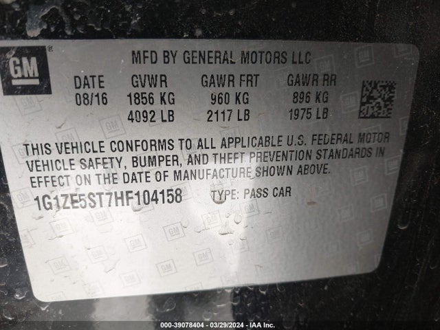 Chevrolet MALIBU 1LT 2017 1G1ZE5ST7HF104158 Image 9