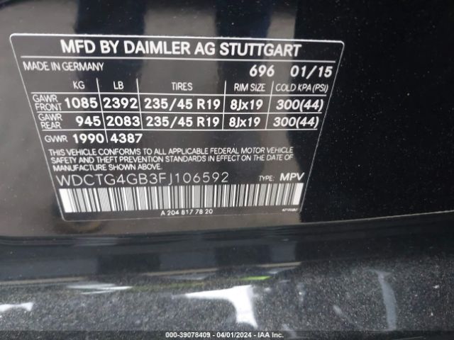 WDCTG4GB3FJ106592 Mercedes-Benz Gla 250 4matic