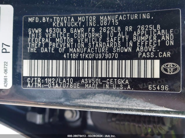 Toyota CAMRY XLE 2015 4T1BF1FK0FU979070 Image 9