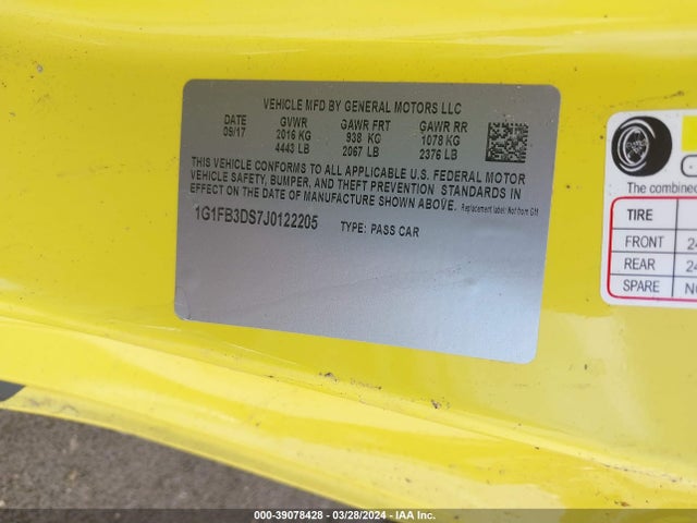 Chevrolet Camaro 1lt 2018 1G1FB3DS7J0122205 Image 9