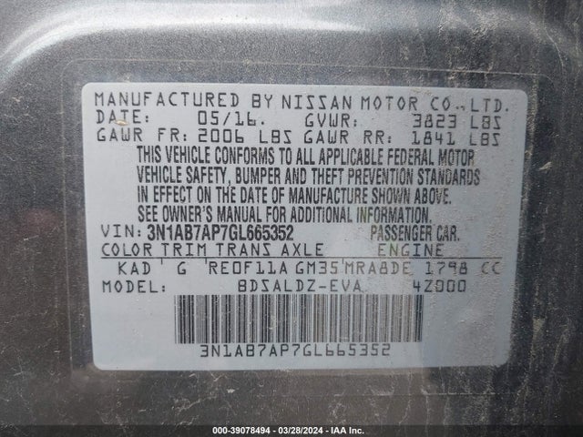 Nissan SENTRA SV 2016 3N1AB7AP7GL665352 Image 9