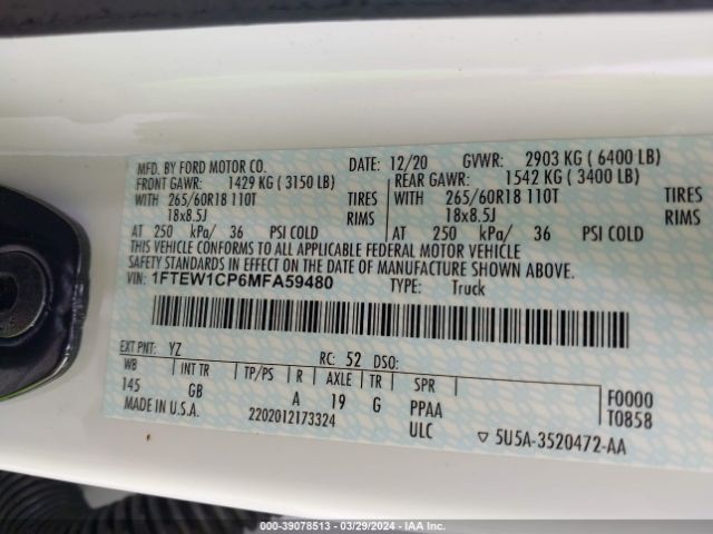 1FTEW1CP6MFA59480 Ford F-150 Xl