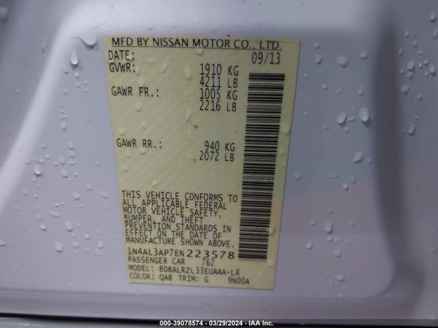 Nissan Altima 2.5 S 2014 1N4AL3AP7EN223578 Image 9
