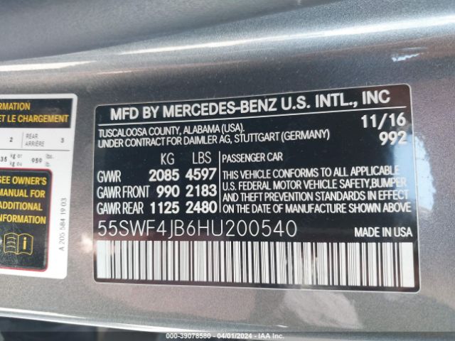 55SWF4JB6HU200540 Mercedes-Benz C 300 Luxury/sport