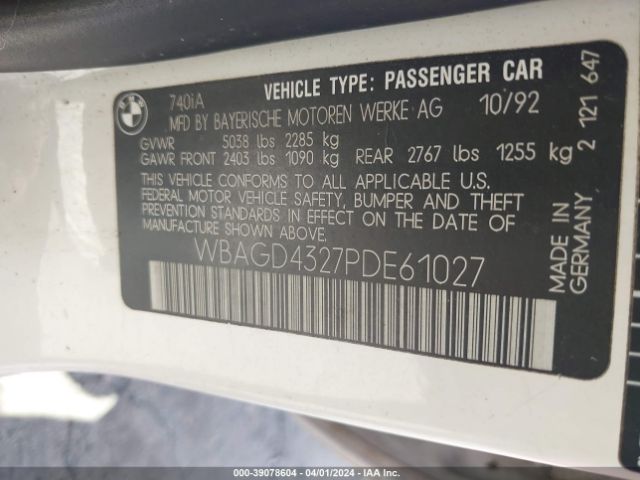 1993 BMW 740 WBAGD4327PDE61027 Photo 8
