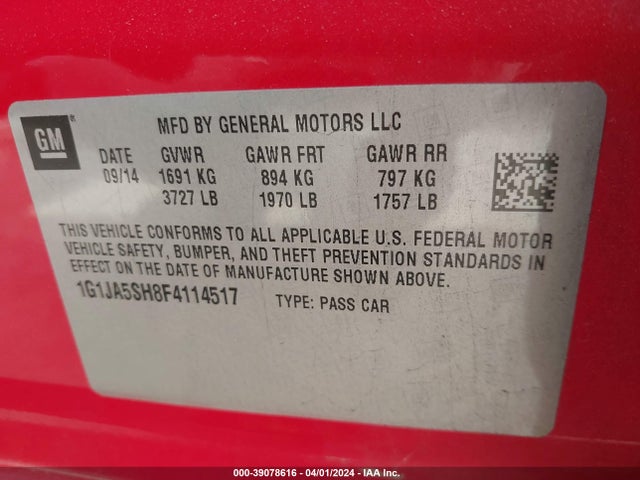 Chevrolet Sonic Ls Auto 2015 1G1JA5SH8F4114517 Image 9