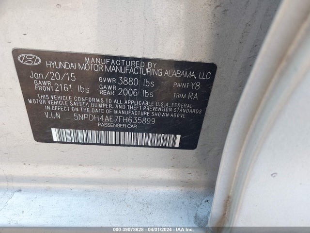 Hyundai ELANTRA SE 2015 5NPDH4AE7FH635899 Image 9