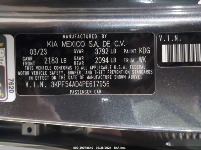 3KPF54AD4PE617956 KIA Forte Gt-line