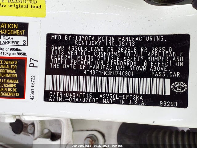 Toyota CAMRY SE 2014 4T1BF1FK3EU740904 Image 9