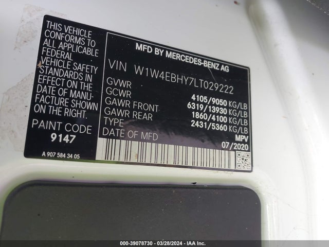 W1W4EBHY7LT029222 Mercedes-Benz Sprinter 2500 Standard Roof V6