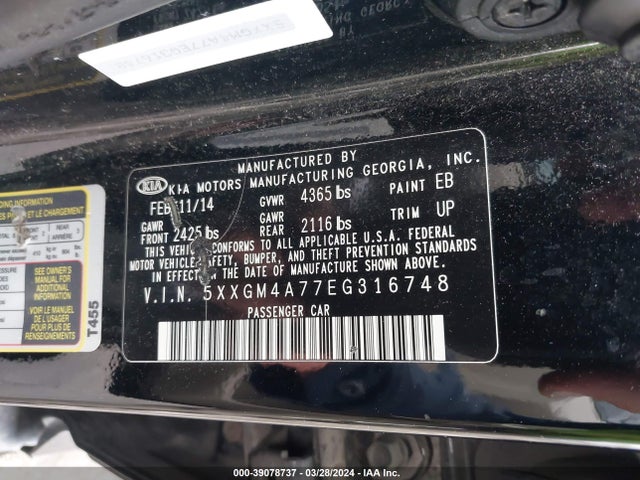 KIA Optima Lx 2014 5XXGM4A77EG316748 Image 9