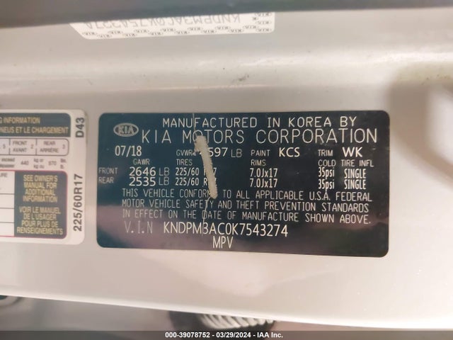 KIA Sportage Lx 2019 KNDPM3AC0K7543274 Image 9