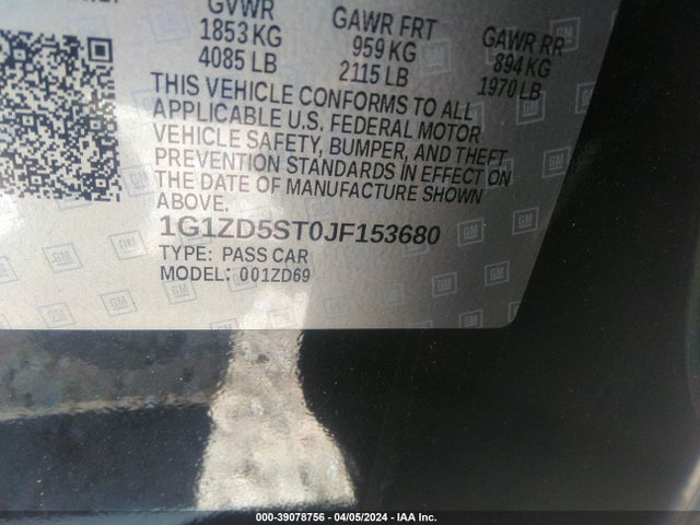 Chevrolet MALIBU LT 2018 1G1ZD5ST0JF153680 Image 9