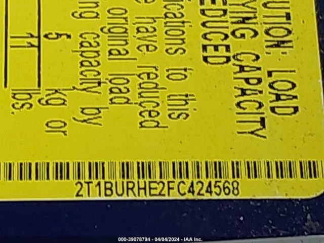 2T1BURHE2FC424568 Toyota Corolla S Plus