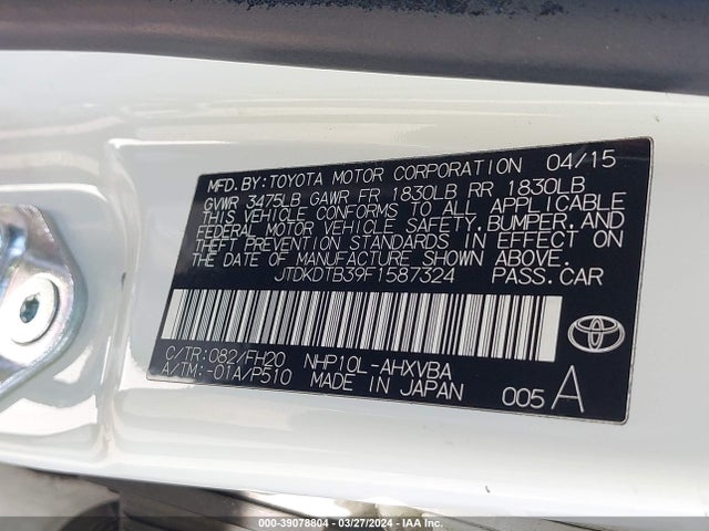 Toyota Prius C One 2015 JTDKDTB39F1587324 Image 9