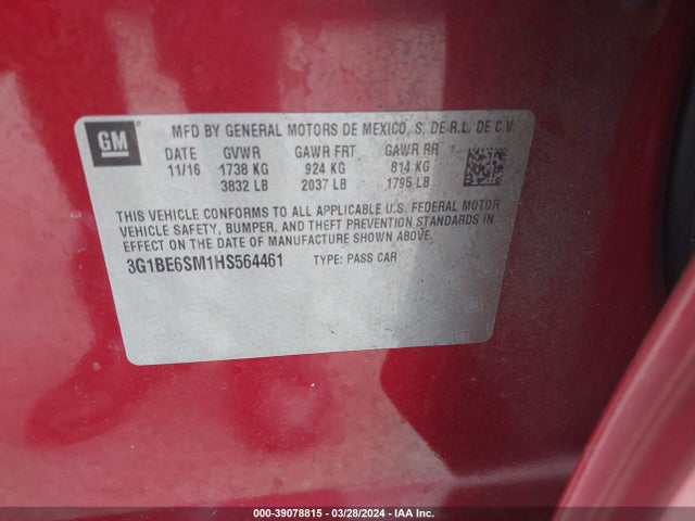 Chevrolet Cruze Lt Auto 2017 3G1BE6SM1HS564461 Image 9