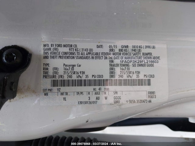 Ford FOCUS SE 2015 1FADP3K29FL216603 Image 9