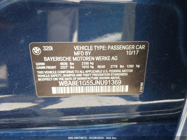 BMW 320i 2018 WBA8E1G55JNU91369 Image 9