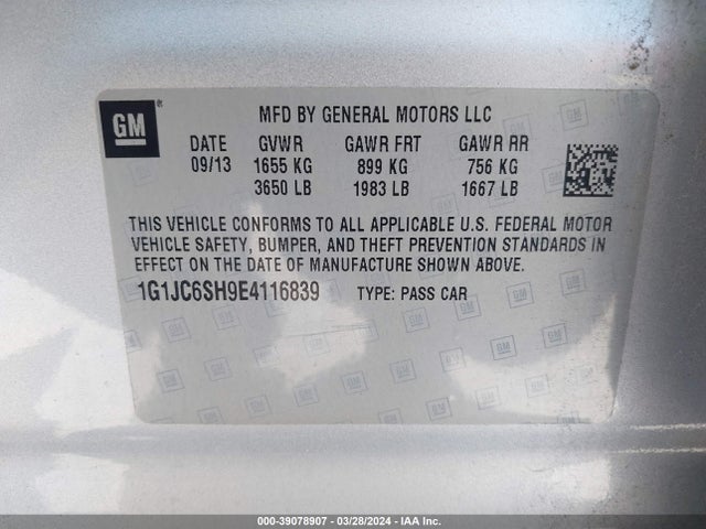 Chevrolet Sonic Lt Auto 2014 1G1JC6SH9E4116839 Image 9