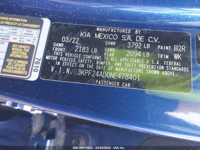 KIA Forte Lxs 2022 3KPF24AD0NE478401 Image 9
