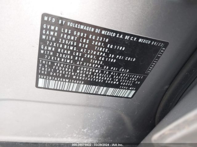 3VV2B7AX6NM134959 Volkswagen Tiguan 2.0t Se