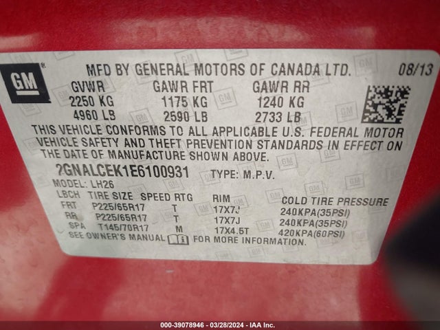 Chevrolet Equinox 2lt 2014 2GNALCEK1E6100931 Image 9