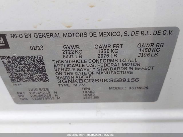 3GNKBCRS9KS589156 Chevrolet Blazer