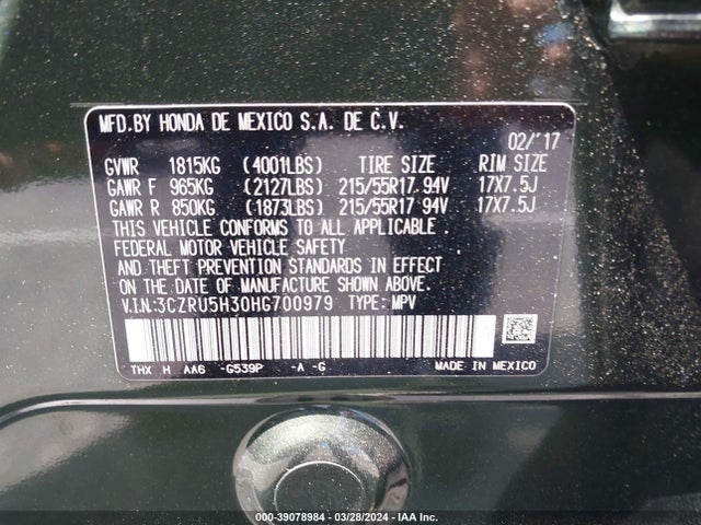 Honda HR-V LX 2017 3CZRU5H30HG700979 Image 9
