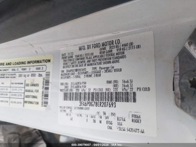 3FA6P0G78ER207693 Ford FUSION S