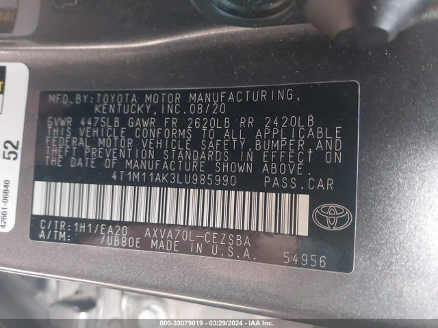 Toyota CAMRY SE 2020 4T1M11AK3LU985990 Image 9
