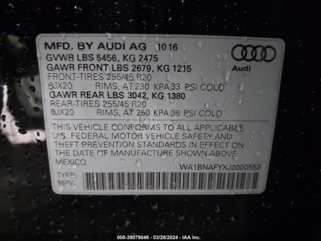WA1BNAFYXJ2000553 Audi Q5 2.0t Premium/2.0t Tech Premium