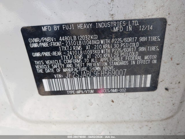 Subaru Forester 2.5i 2015 JF2SJABC9FH569007 Image 9