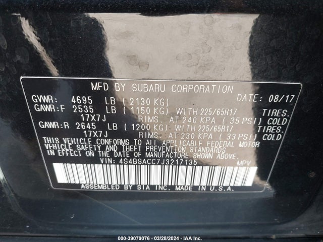 Subaru Outback 2.5i Premium 2018 4S4BSACC7J3217135 Image 9