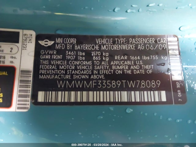 2009 MINI COOPER WMWMF33589TW78089 Photo 8