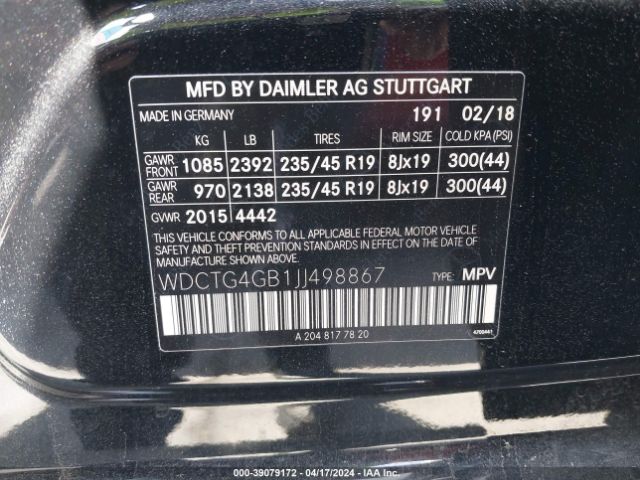 WDCTG4GB1JJ498867 Mercedes-Benz Gla 250 4matic
