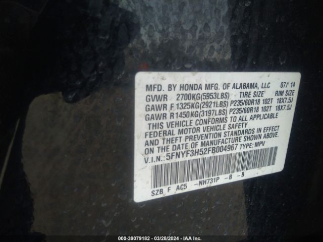 5FNYF3H52FB004967 Honda Pilot Ex-l