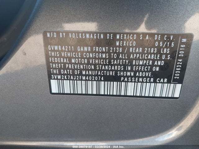 3VW2K7AJ2FM402074 Volkswagen Jetta 2.0l S