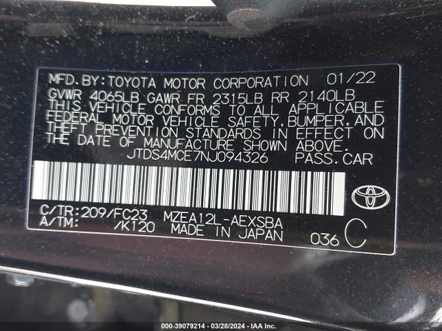 Toyota COROLLA SE 2022 JTDS4MCE7NJ094326 Image 9