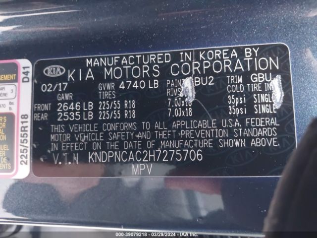 KNDPNCAC2H7275706 KIA Sportage Ex
