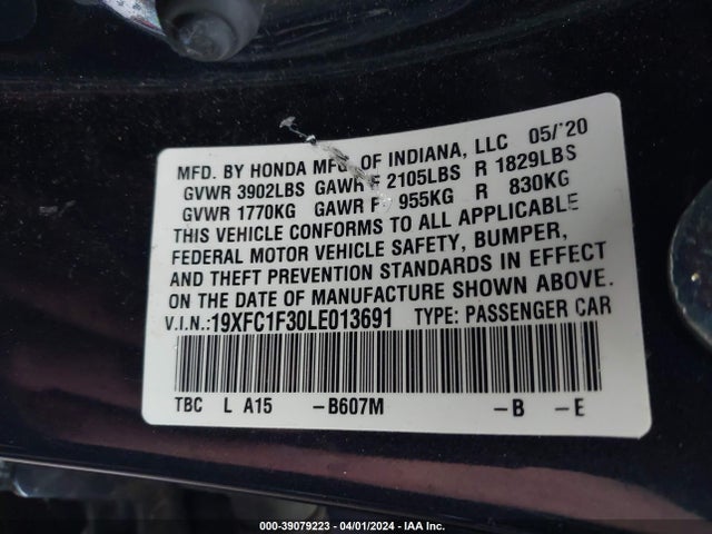 Honda CIVIC EX 2020 19XFC1F30LE013691 Image 9