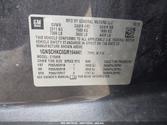 Chevrolet Suburban Lt 2016 1GNSCHKC6GR194441 Image 9