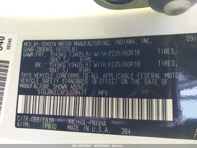 Toyota SIENNA XLE 2023 5TDJRKECXPS179471 Image 9