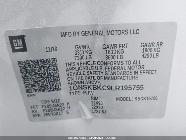 1GNSKBKC9LR195755 Chevrolet Tahoe 4wd Lt