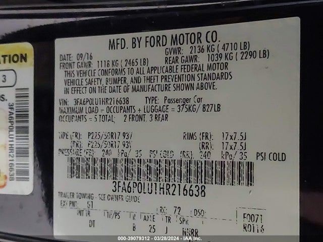 Ford Fusion Hybrid Se 2017 3FA6P0LU1HR216638 Image 9