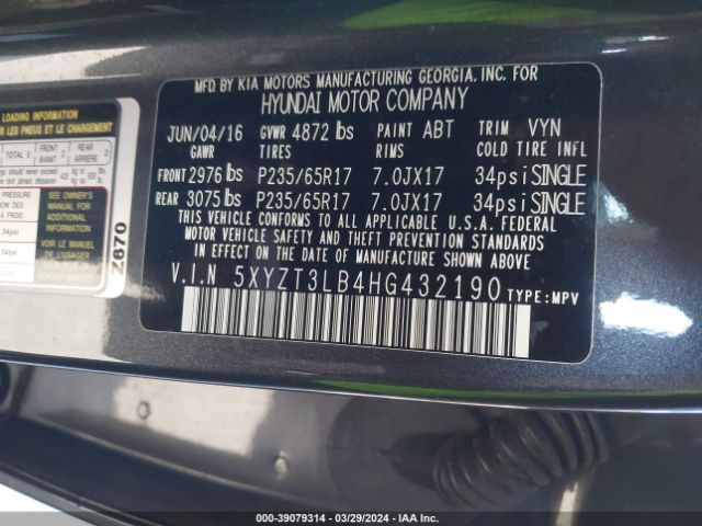 5XYZT3LB4HG432190 Hyundai Santa Fe Sport 2.4l