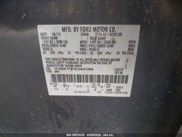 Ford Explorer Limited 2014 1FM5K7F81EGA41284 Image 9