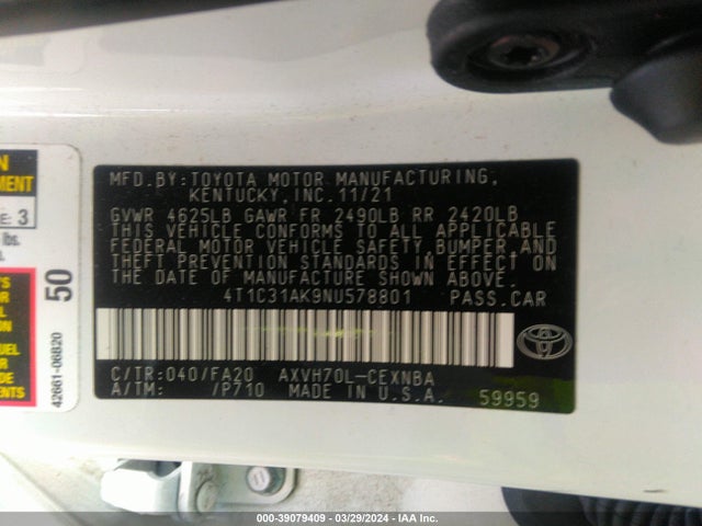 Toyota Camry Le Hybrid 2022 4T1C31AK9NU578801 Image 9